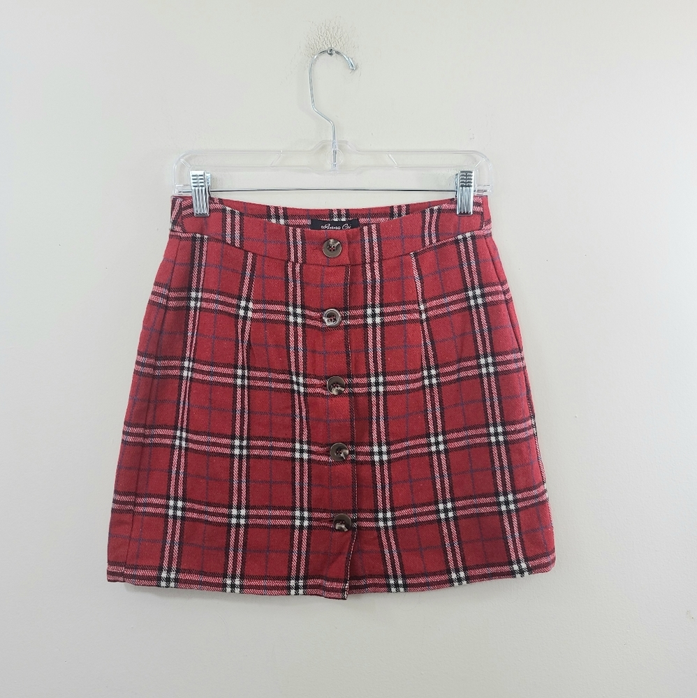 Anna Cai plaid button down skirt NWT